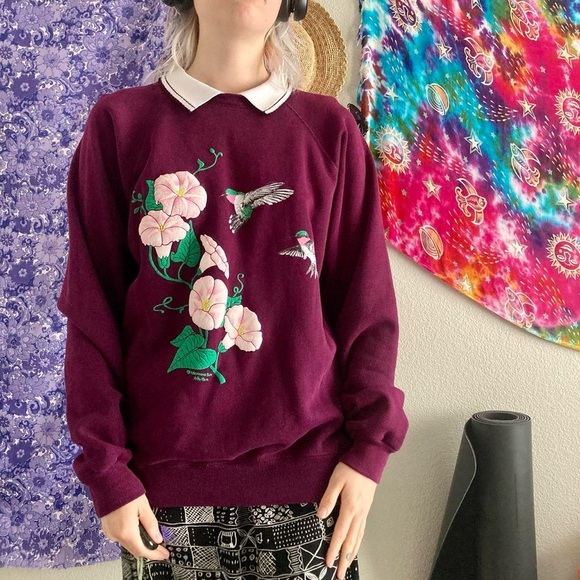 Vintage 90s hummingbird sweatshirt with collar - Picture 2 of 7